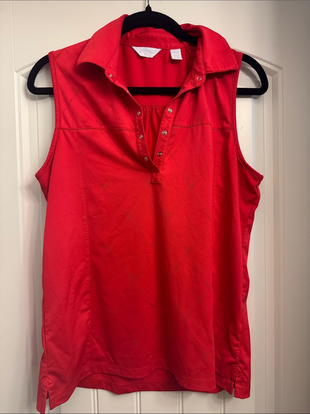Women’s L Callaway Red collared Sleeveless Polo Tank with Snaps, Excellent